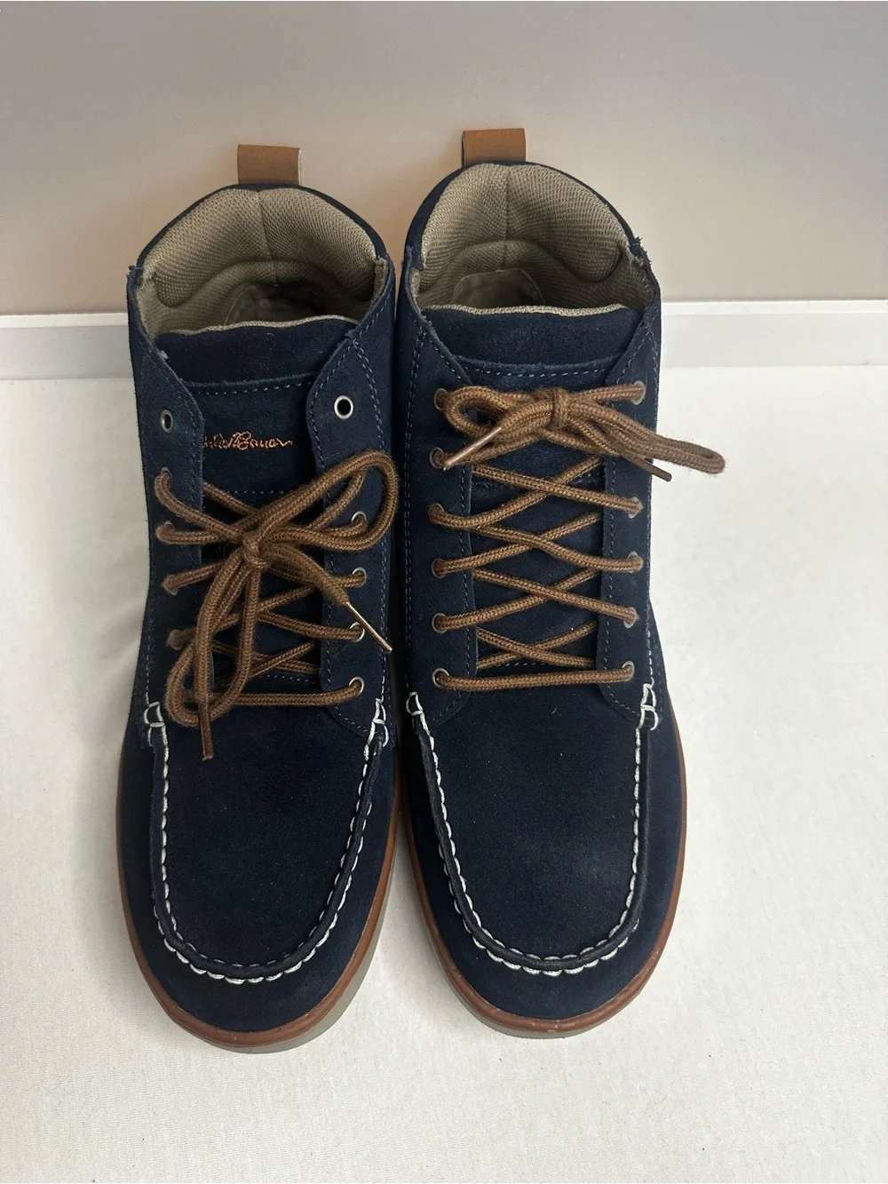Men’s Eddie Bauer Navy Suede Chukka Boots with Brown Accents sz.10